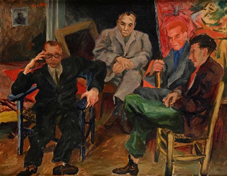 Renato Guttuso (Bagheria 1911 - Roma 1987) Amici nello studio 1940 Firmato...