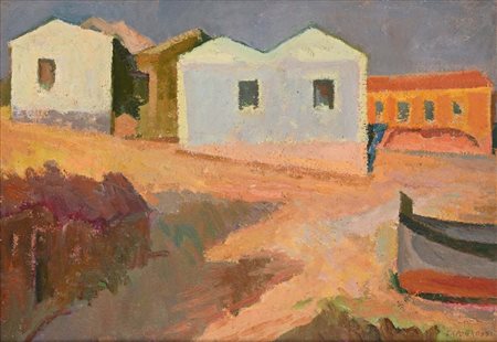 Giuseppe Capogrossi (Roma 1900 - Roma 1972) Case di Pescatori 1946-1947 Firma...