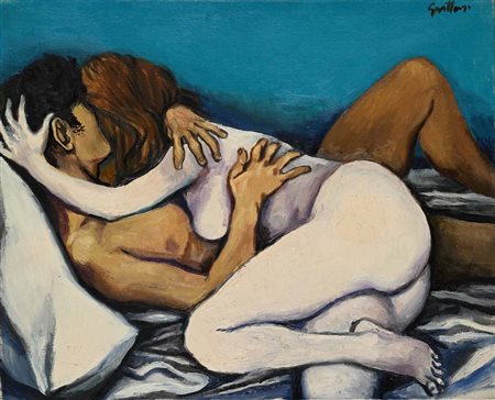 Renato Guttuso (Bagheria 1911 - Roma 1987) Amanti 1968 Firma in alto a destra...