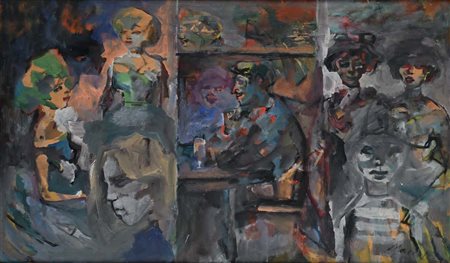 Mino Maccari (Siena 1898 - Roma 1989) Interno di caffè con figure Firma in...