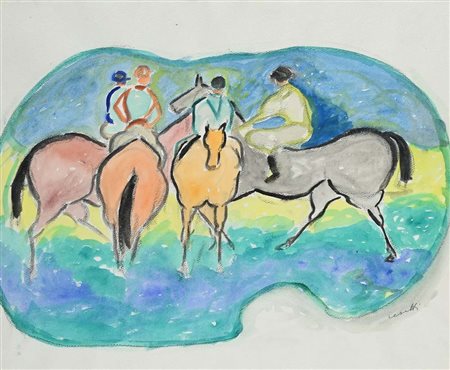 Giuseppe Cesetti (Tuscania 1902 - Tuscania 1990) Cavalli Firma in basso a...