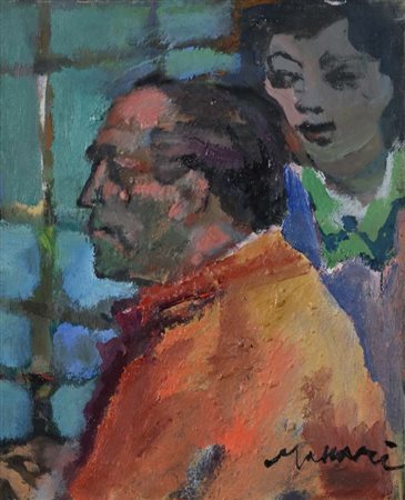 Mino Maccari (Siena 1898 - Roma 1989) Ritratto di uomo con donna sullo sfondo...