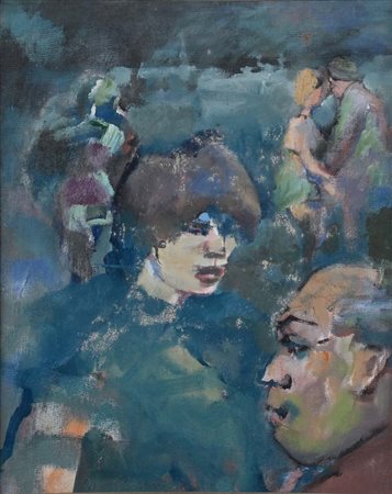 Mino Maccari (Siena 1898 - Roma 1989) Ritratto di uomo e donna con figure...