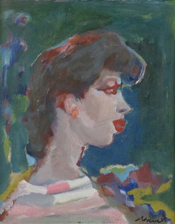 Mino Maccari (Siena 1898 - Roma 1989) Ritratto di donna di profilo 1958 Firma...