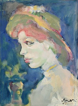 Mino Maccari (Siena 1898 - Roma 1989) Ritratto di gentildonna col cappello...