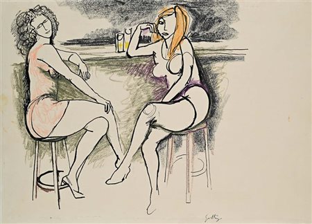 Renato Guttuso (Bagheria 1911 - Roma 1987) Donne al bancone del bar Firma in...