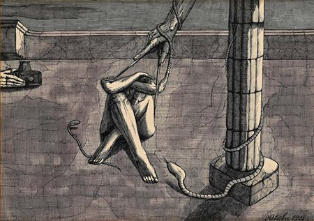 Sergio Vacchi (Castenaso 1925 - Siena 2016) Post Galileo Semper 1968 Firma,...