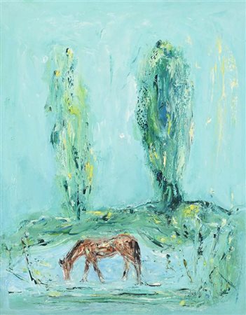 Giovanni Stradone (Nola 1911 - Roma 1981) Cavallo al torrente 1956 Firma,...