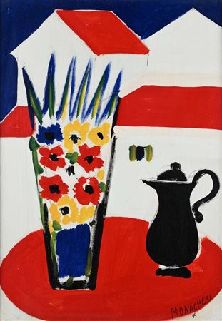 Sante Monachesi (Macerata 1910 - Roma 1991) Fiori con brocca nera 1969 Firma...