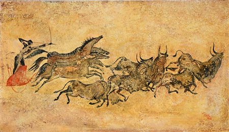 Khaled Rahhal (1926 - 1987) Il cacciatore etrusco 1966 Firma e data in basso...