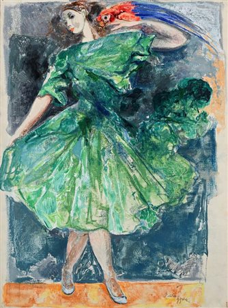Ennio Calabria (Tripoli 1937 - Roma 2024) Figura (ragazza con vestito verde e...