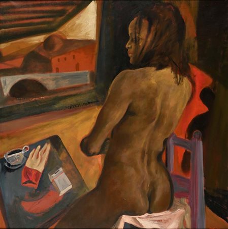 Ugo Attardi (Genova 1923 - Roma 2006) Nudo con paesaggio Anni '80 Firma in...