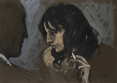 Alberto Sughi (Cesena 1928 - Bologna 2012) un uomo e una donna 1980 Firma in...