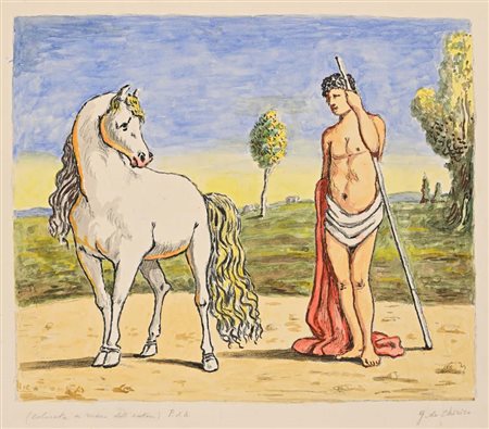 Giorgio De Chirico (Volo 1888 - Roma 1978) Castore ed il suo cavallo Firma e...