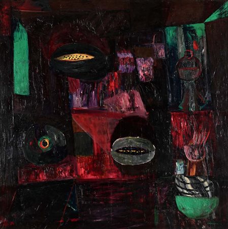 BRUNO CASSINARI (Piacenza 1912 - Milano 1992) La lanterna verde 1965 Firma in...