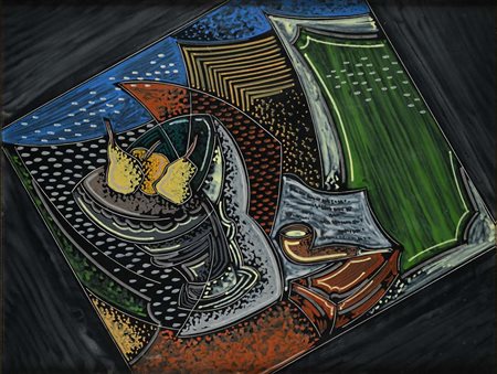 Pippo Oriani (Torino 1909 - Roma 1972) Natura morta con pipa Firma "oriani"...