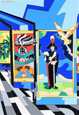 Ugo Nespolo (Mosso 1941 - 0) Tra la gente 2 Firma in alto a sinistra...