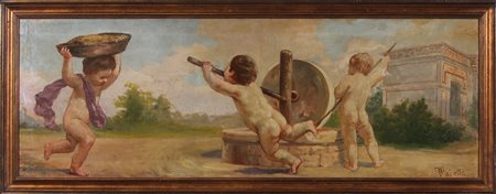 PAJETTA PIETRO (1845 - 1911) ATTRIBUITO A. Putti. Olio su tela . Cm 140,00 x...