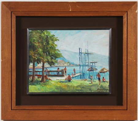 ANONIMO DEL XIX SECOLO Lido Gardone. 1959. Olio su cartone. Cm 34,00 x 43,50....