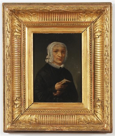 PITTORE DEL XIX SECOLO Ritratto. Olio su tavola. Cm 15,00 x 20,00. . Cornice...