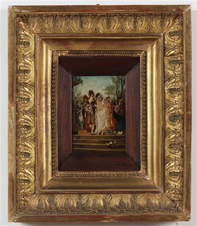 BISCARRA CARLO FELICE (1823 - 1894) Scena di corte. Olio su tavola. Cm 10,00...