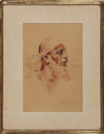ZONARO FAUSTO (1854 - 1929) Testa di turco. Acquerello su carta. Cm 17,50 x...