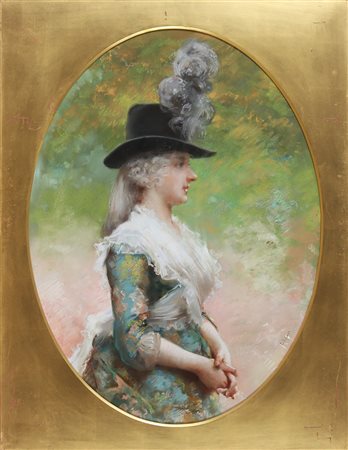 TOFANO EDOARDO (1838 - 1920) Ritratto di Signora con cappello. Pastello su...