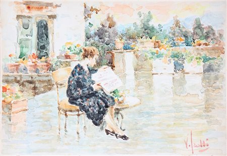 IROLLI VINCENZO (1860 - 1942) Lettura. Acquerello su carta. Cm 25,00 x 17,50....