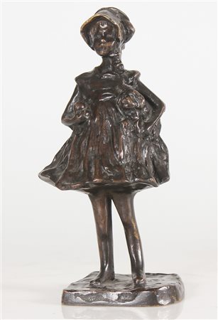 TRUBETSKOY PAVEL PETROVITCH (1866 - 1938) Fanciulla con cagnolino. Bronzo. Cm...