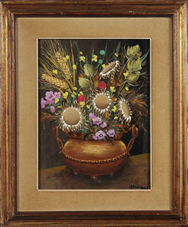 PIERACCI ALFREDO (1877 - 1970) Vaso di Fiori. Olio su cartone telato. Cm...