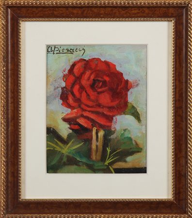PIERACCI ALFREDO (1877 - 1970) Rosa rosso. Olio su tavola. Cm 15,00 x 20,00....