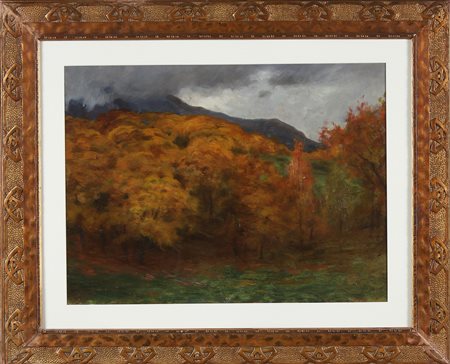 BERTOLOTTI CESARE (1854 - 1932) Bosco. 1923. Olio su cartone. Cm 55,00 x...