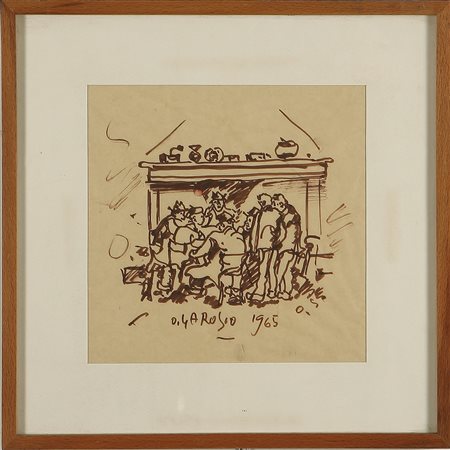 GAROSIO OTTORINO (1904 - 1980) Uomini al camino. 1965. Acquarello su carta....