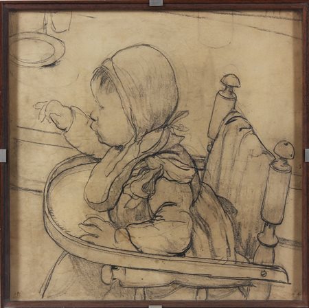 MUSITELLI GIULIO VITO (1901 - 1990) Infante. Carboncino su carta incollata su...