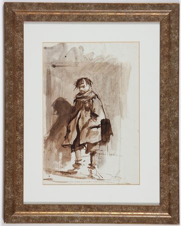 ANNIGONI PIETRO (1910 - 1988) Giovane mendicante. 1932. China e acquarello su...