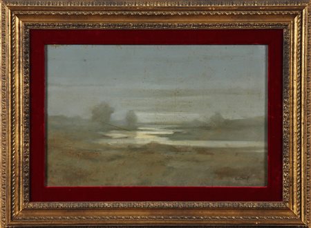 ARTISTA DEL XX SECOLO Paesaggio con palude. Olio su tavola. Cm 42,00 x 27,00....