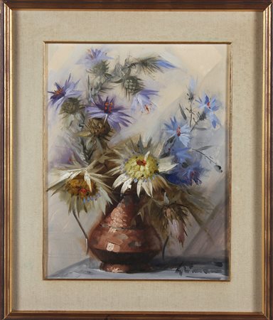 GRIMANI BEPPE (1991 - 1998) Cardi e cardoni. Olio su tela . Cm 40,00 x 50,00....