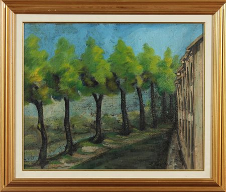 D'ACCARDI GIANRODOLFO (1906 - 1993) Alberi e casa. Olio su faesite. Cm 55,00...