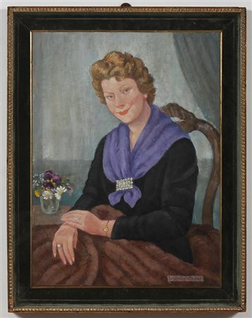 DALL'OGLIO SICHER LIA Ritratto femminile. 1954. Olio su tavola. Cm 48,00 x...