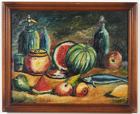 CIANCIA LUIGI Natura morta. 1955. Olio su tavola. Cm 50,20 x 40,00. Firma e...