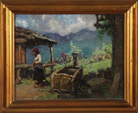 GARAVAGLIA ERCOLE Champoluc fontana a cuneax. Olio su cartone telato. Cm...