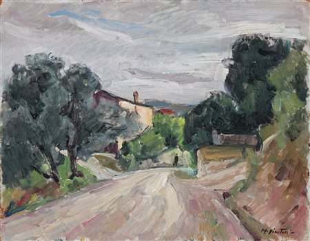 DISERTORI MARIO (1895 - 1980) Stradina. 1956. Olio su faesite. Cm 45,50 x...