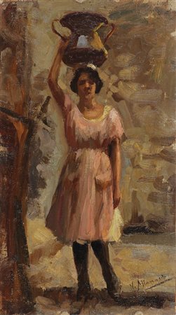 ATTANASIO NATALE (1845 - 1923) Figura femminile. Olio su cartone. Cm 19,00 x...