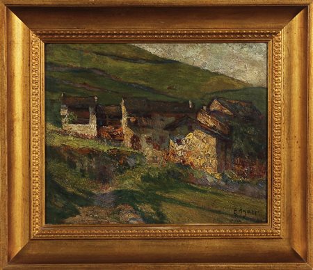 AGAZZI ERMENEGILDO (1866 - 1945) Paese Montano. Olio su tavola. Cm 39,00 x...