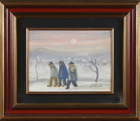 GAROSIO OTTORINO (1904 - 1980) Tre uomini. Olio su faesite. Cm 40,00 x 30,00....