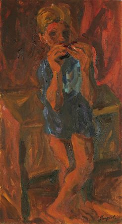 FORGIOLI ATTILIO (n. 1933) Bimba. 1957. Olio su compensato. Cm 37,00 x 68,00....