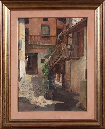 BERTELLI GIOVANNI BATTISTA (1922 - 2001) Angolo Terme, una stradina di...
