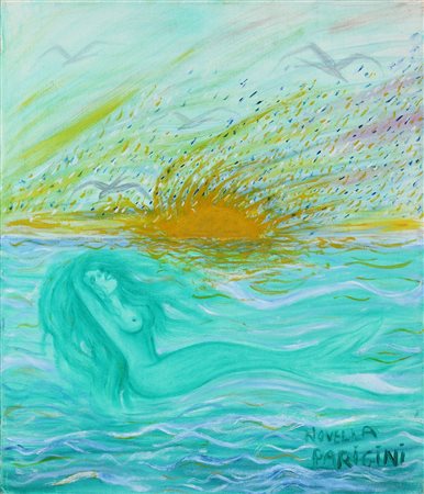 PARIGINI NOVELLA (1921 - 1993) Sirenetta. Olio su tela . Cm 70,00 x 60,00....