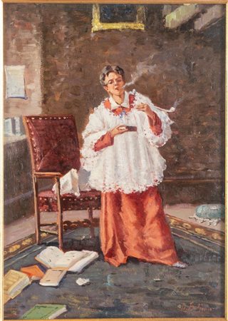 Mosè di Giosuè Bianchi (1840-1904), ambito di, "Prelato che fuma la pipa".