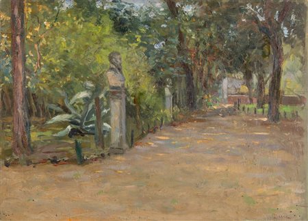 Francesco Ciseri (Ronco sopra Ascona 1821 – Firenze 1891), attr. a, "Parco con statue".